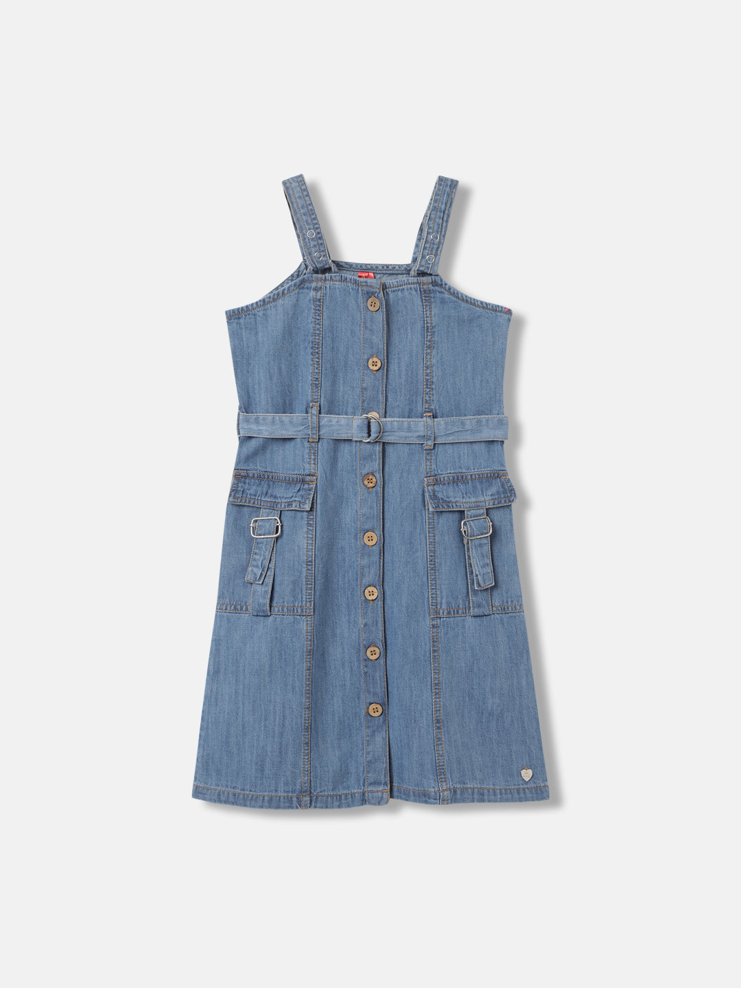 Blue Giraffe Girls Blue Solid Shoulder Straps Sleeveless Dress