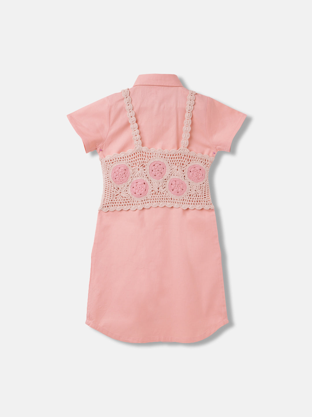 Blue Giraffe Girls Pink Solid Shirt Collar Short Sleeves Dress Set