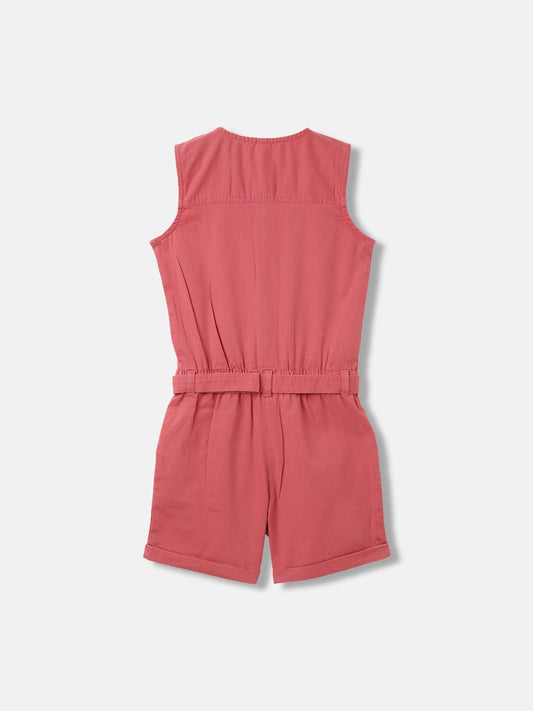 Blue Giraffe Girls Pink Round Neck Playsuit