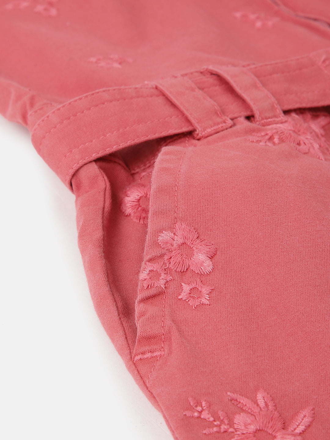 Blue Giraffe Girls Peach Embroidered Round Neck Sleeveless Playsuit