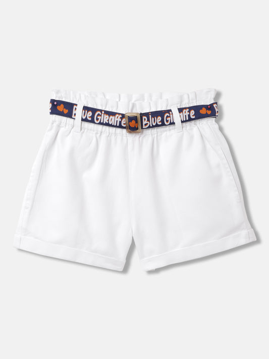 Blue Giraffe Girls White Solid Regular Fit Shorts