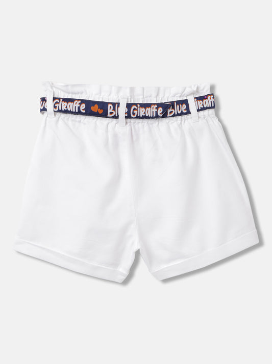 Blue Giraffe Girls White Solid Regular Fit Shorts