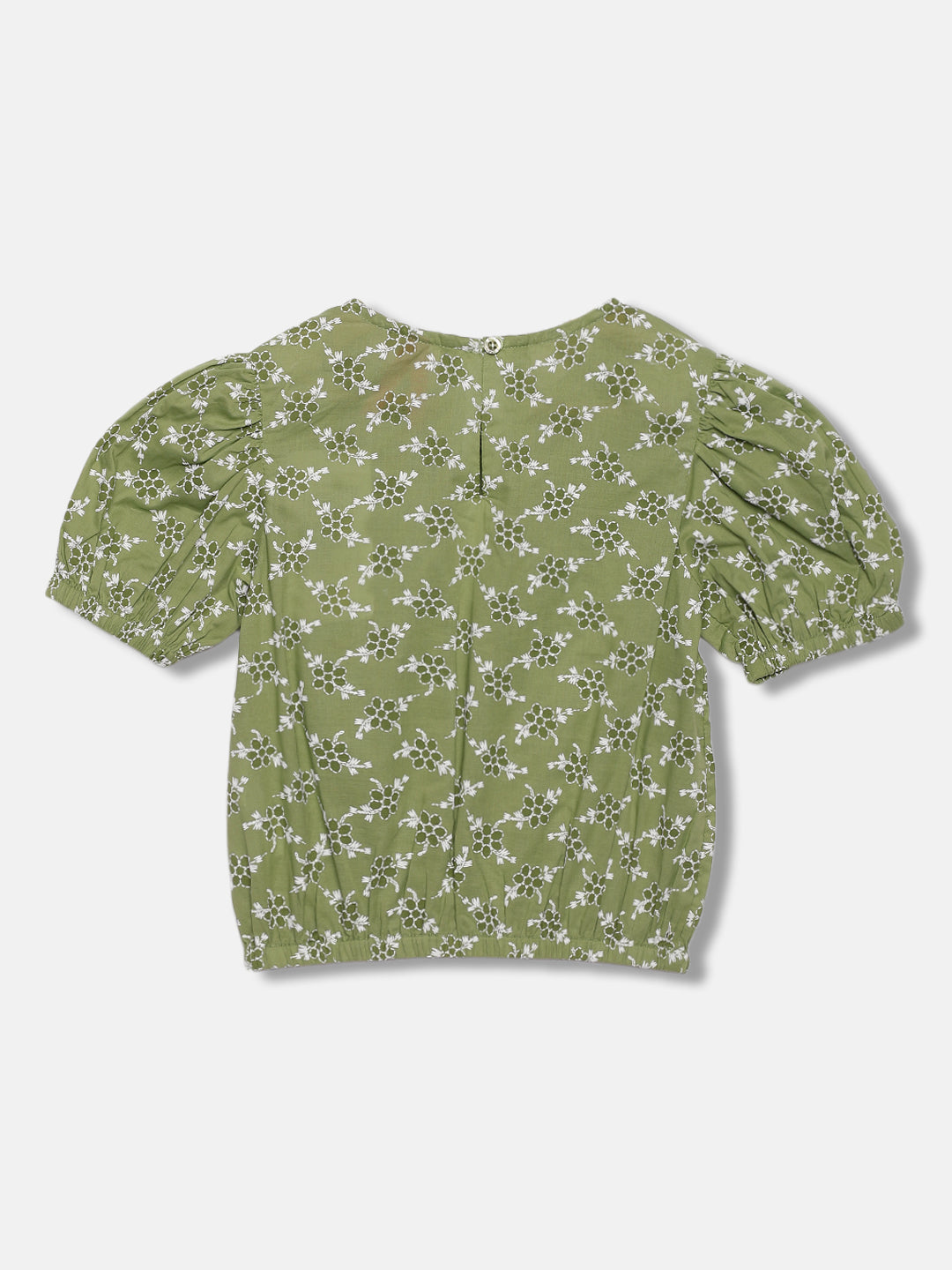 Blue Giraffe Girls Olive Printed Round Neck Short Sleeves Top