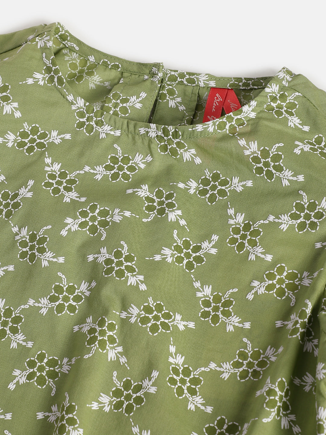 Blue Giraffe Girls Olive Printed Round Neck Short Sleeves Top