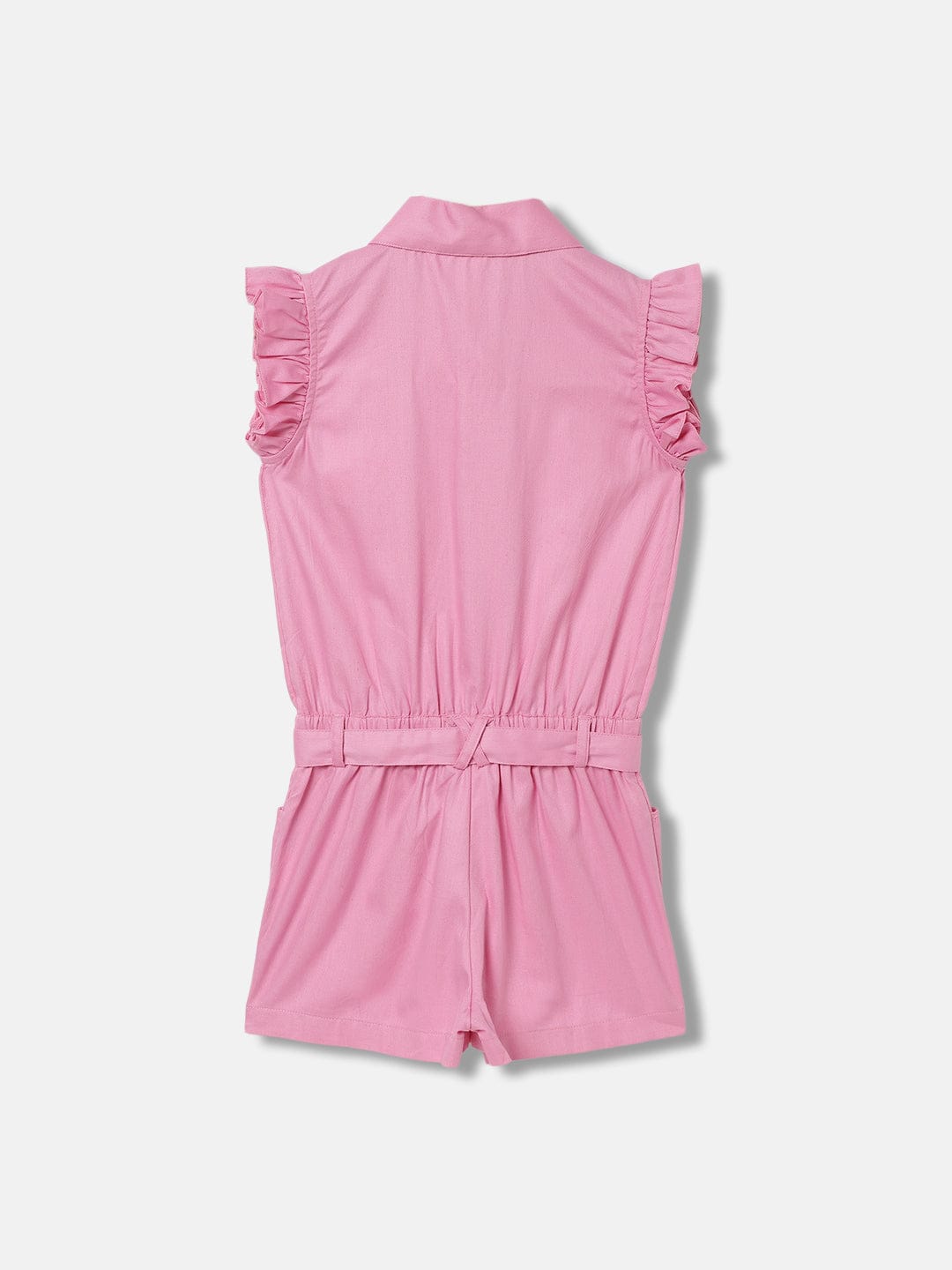 Blue Giraffe Girls Pink Shirt Collar Playsuit