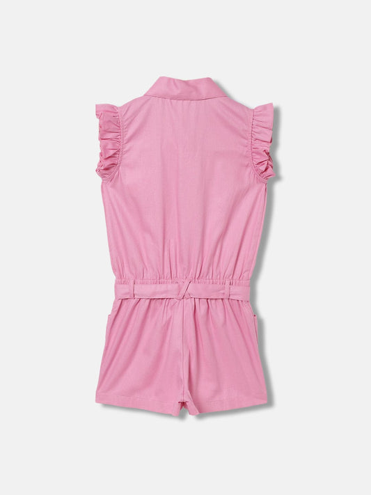Blue Giraffe Girls Pink Shirt Collar Playsuit
