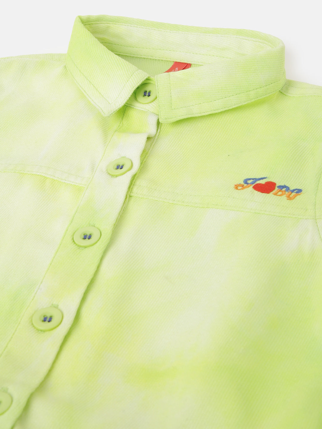 Blue Giraffe Girls Green Printed Shirt Collar Short Sleeves Playsuit