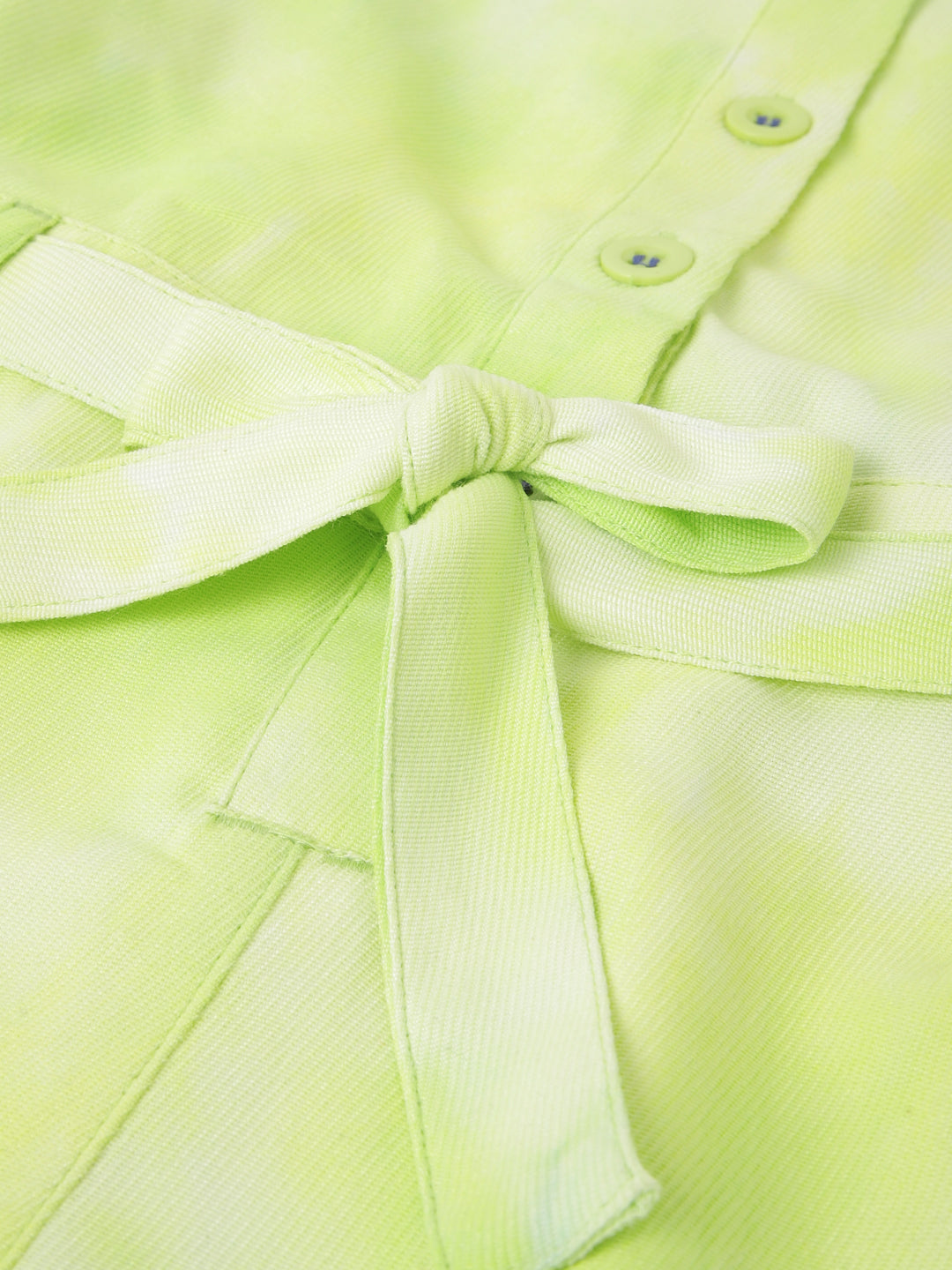 Blue Giraffe Girls Green Printed Shirt Collar Short Sleeves Playsuit