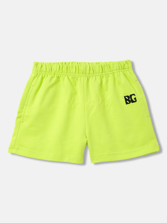 Blue Giraffe Girls Green Solid Regular Fit Shorts