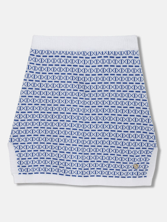 Blue Giraffe Girls White Printed Regular Fit Skirt