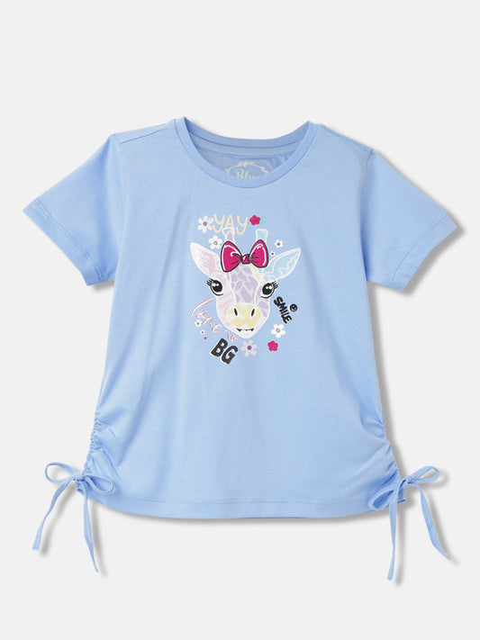 Blue Giraffe Girls Blue Solid Round Neck Short Sleeves T-Shirt