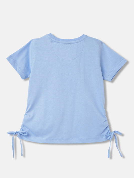 Blue Giraffe Girls Blue Solid Round Neck Short Sleeves T-Shirt