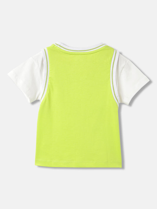 Blue Giraffe Girls Green Solid Round Neck Short Sleeves T-Shirt