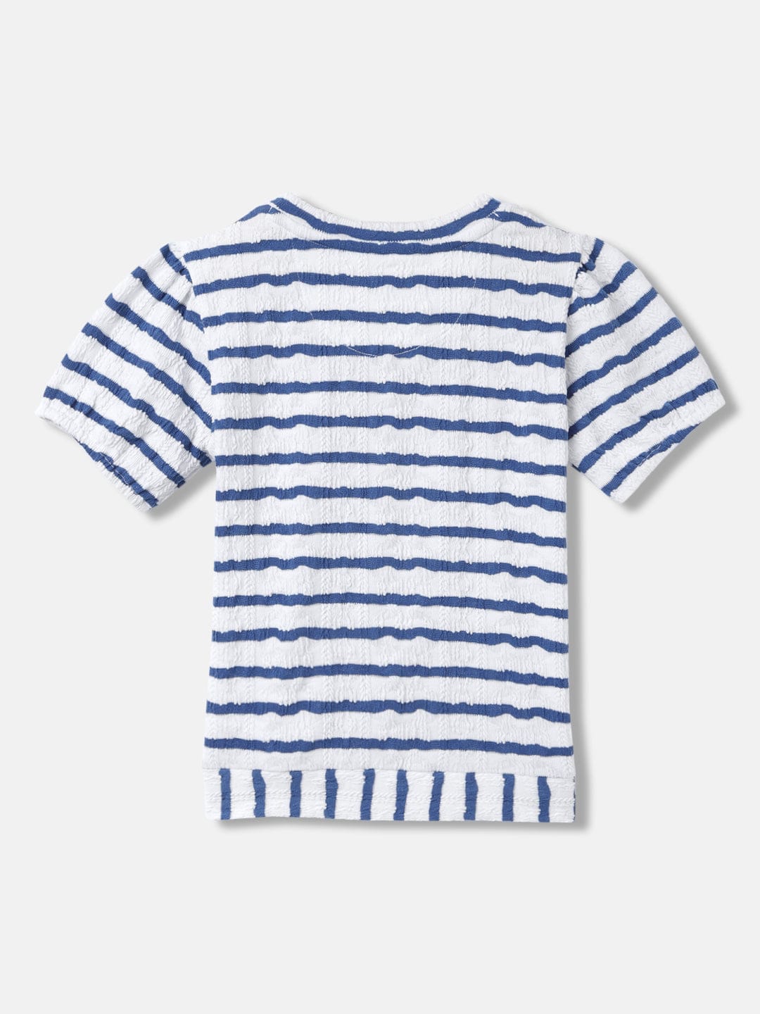 Blue Giraffe Girls White Striped Round Neck Short Sleeves T-Shirt