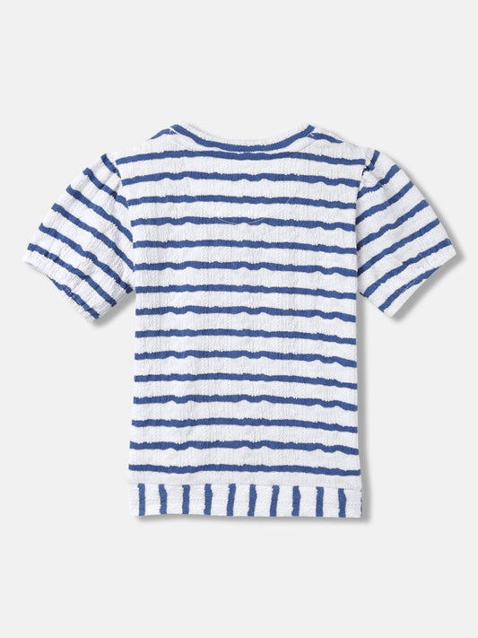Blue Giraffe Girls White Striped Round Neck Short Sleeves T-Shirt