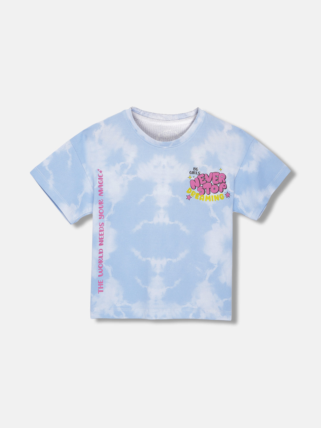 Blue Giraffe Girls Blue Printed Round Neck Short Sleeves T-shirt