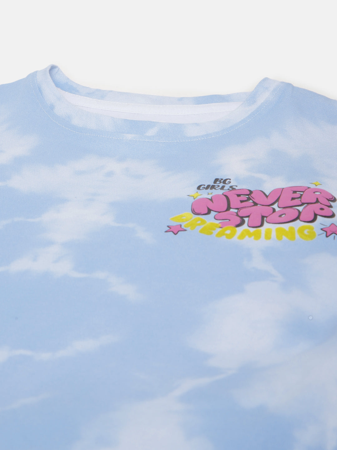 Blue Giraffe Girls Blue Printed Round Neck Short Sleeves T-shirt