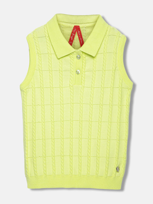Blue Giraffe Girls Yellow Solid Polo Sleeveless Top