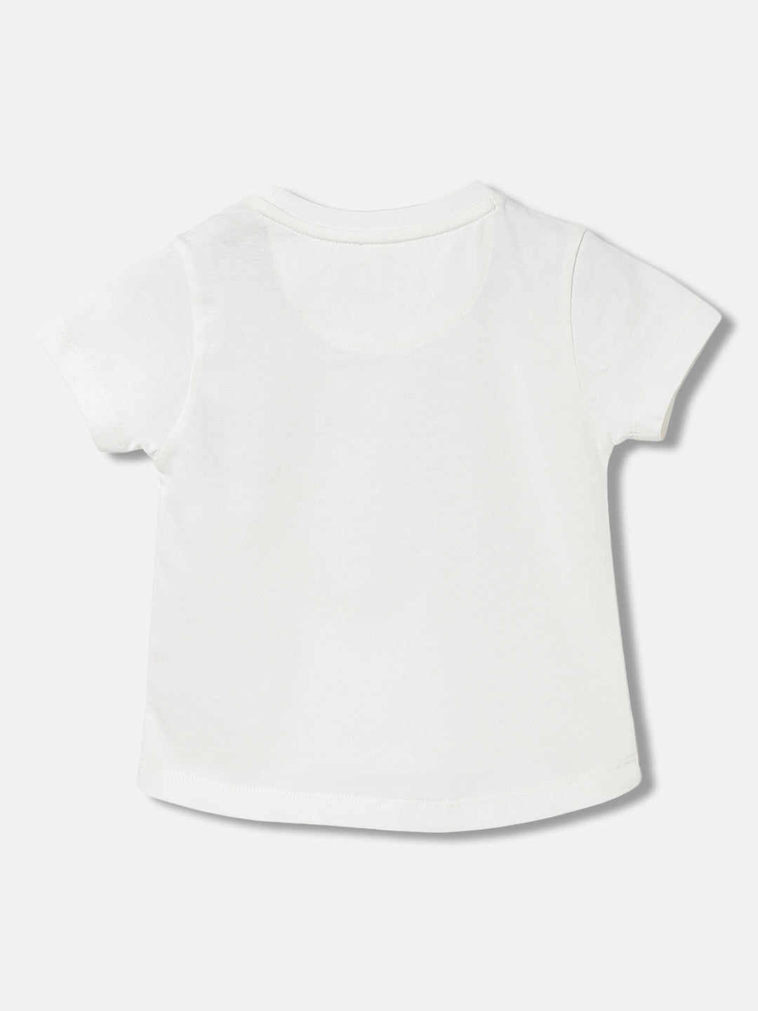 Blue Giraffe Girls White Printed Round Neck Short Sleeves T-shirt