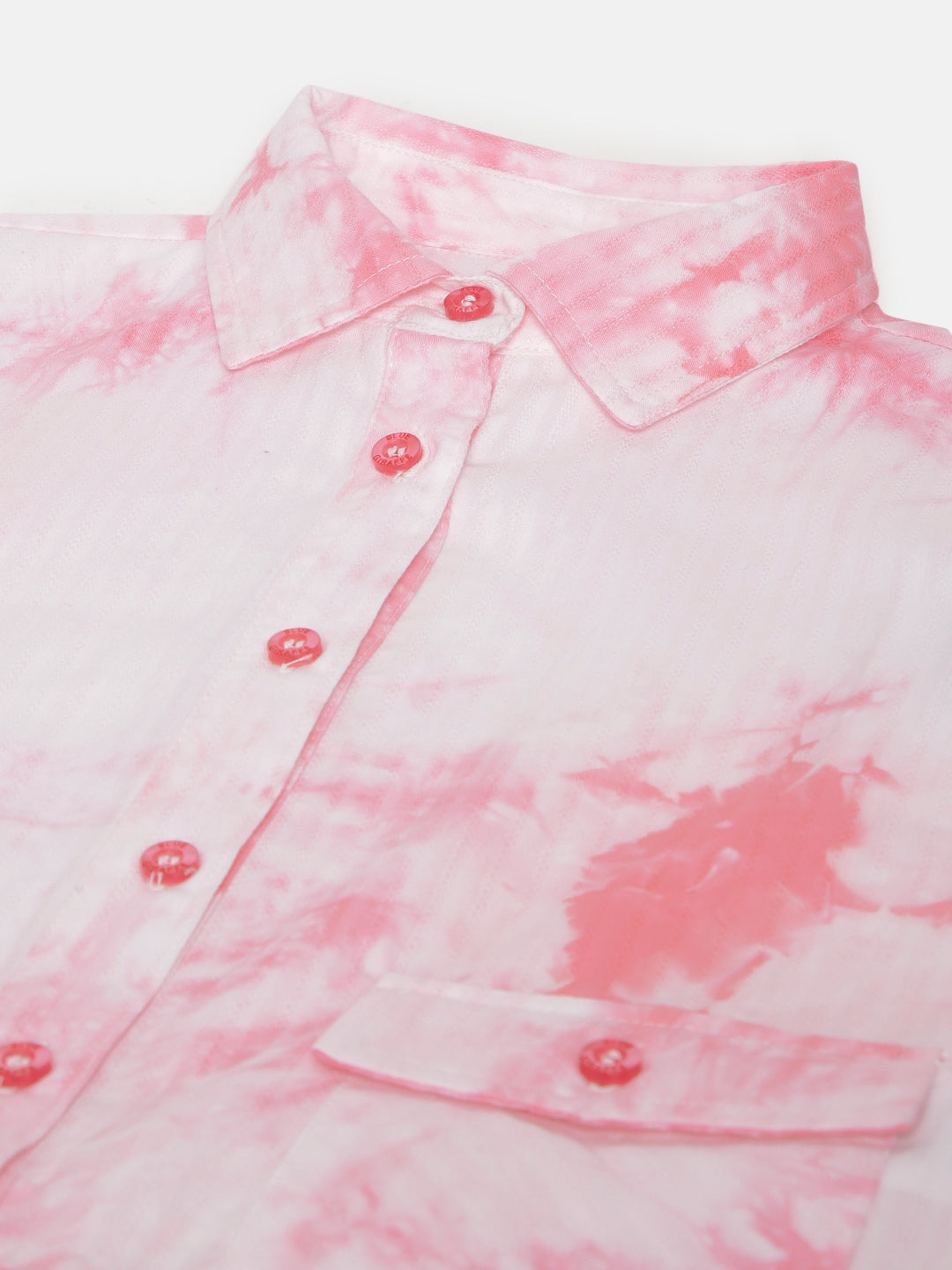 Blue Giraffe Girls White Tie & Dye Spread Collar Cap Sleeves Shirt