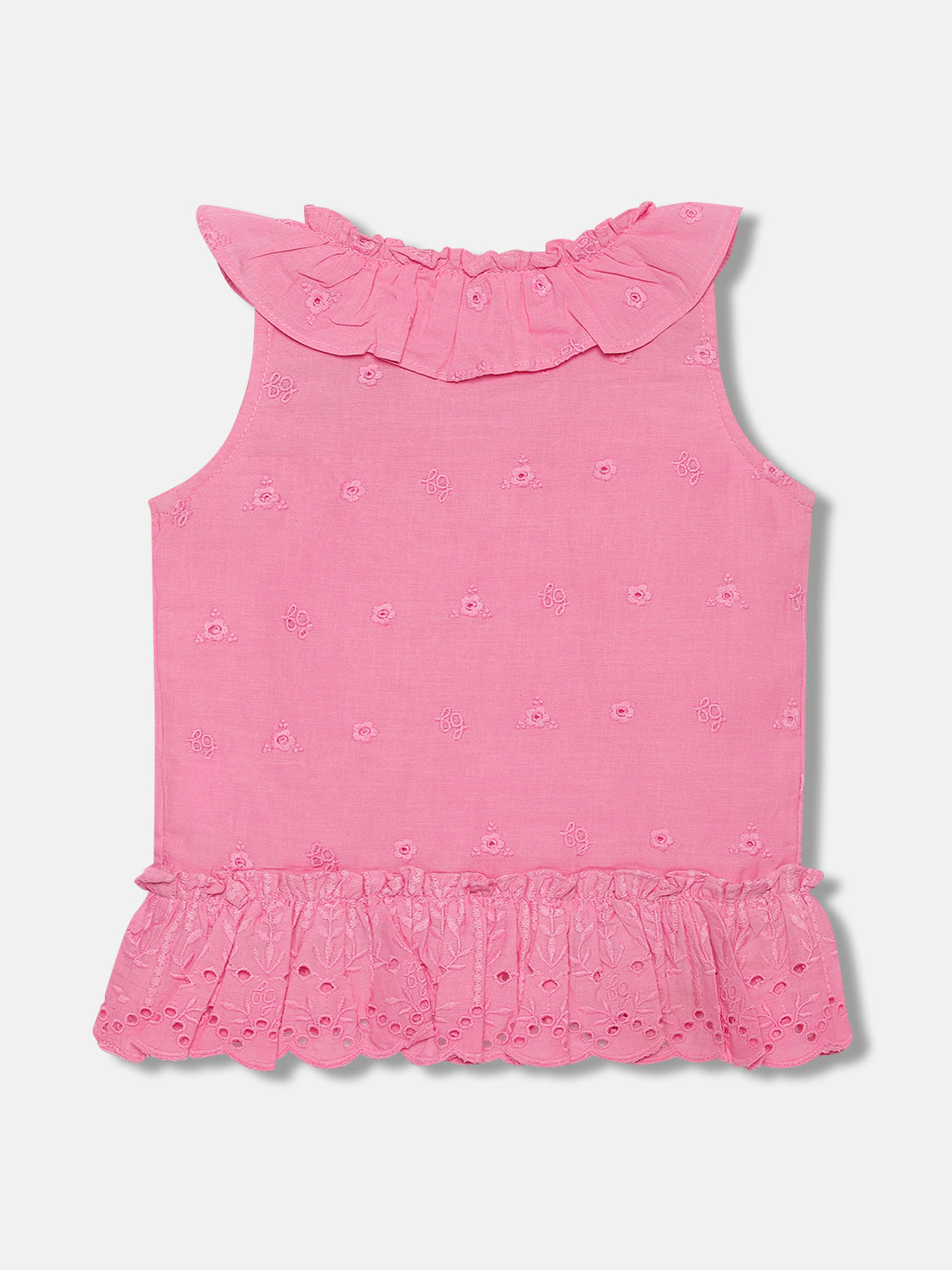 Blue Giraffe Girls Pink Embroidered V Neck Sleeveless Top