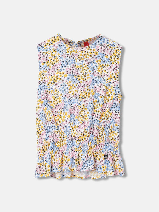 Blue Giraffe Girls Multi Printed Round Neck Sleeveless Top