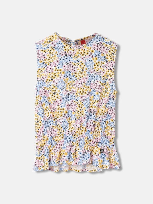 Blue Giraffe Girls Multi Printed Round Neck Sleeveless Top