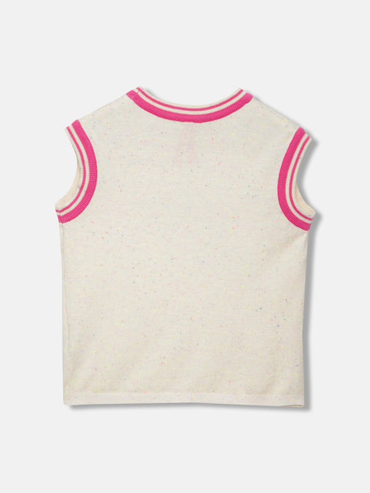 Blue Giraffe Girls Cream Printed Round Neck Sleeveless Top