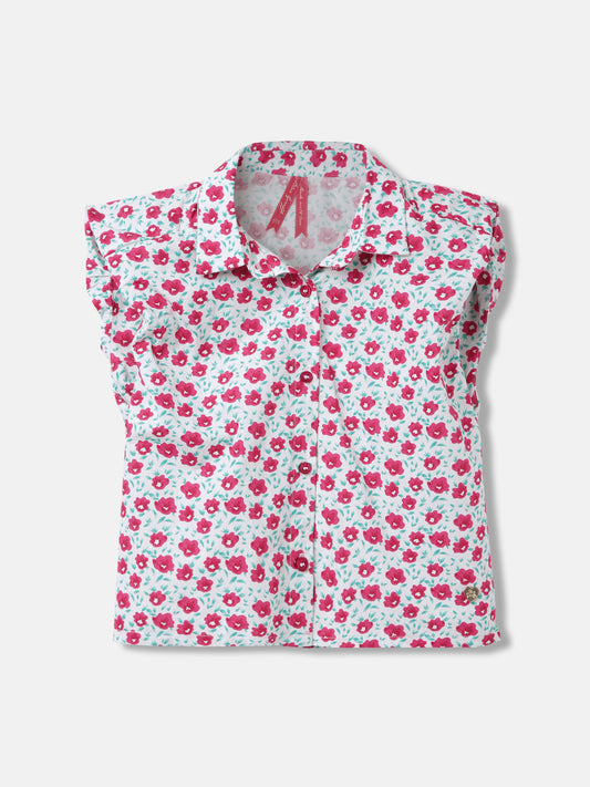 Blue Giraffe Girls Multi Printed Shirt Collar Sleeveless Top