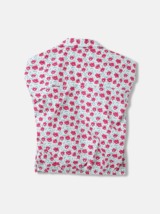 Blue Giraffe Girls Multi Printed Shirt Collar Sleeveless Top