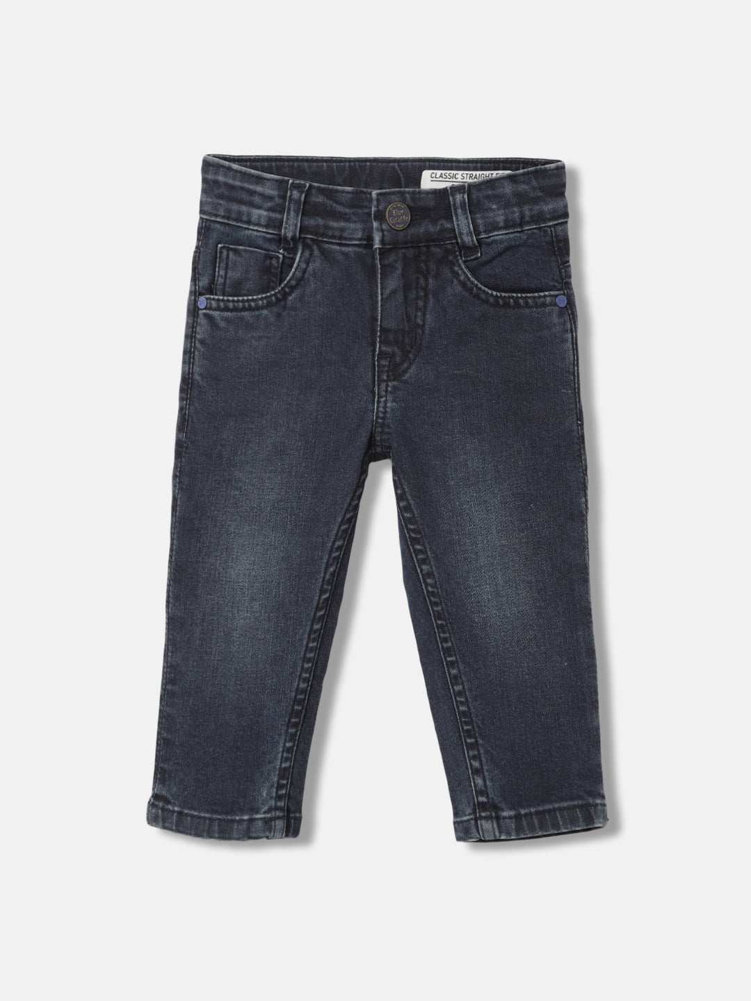Blue Giraffe Boys Blue Solid Straight Fit Jeans