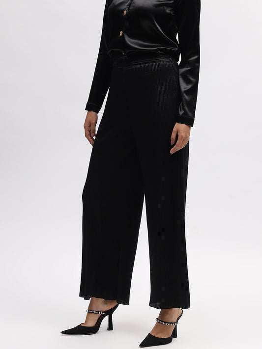 Centre Stage Women Black Solid Regular Fit Trouser