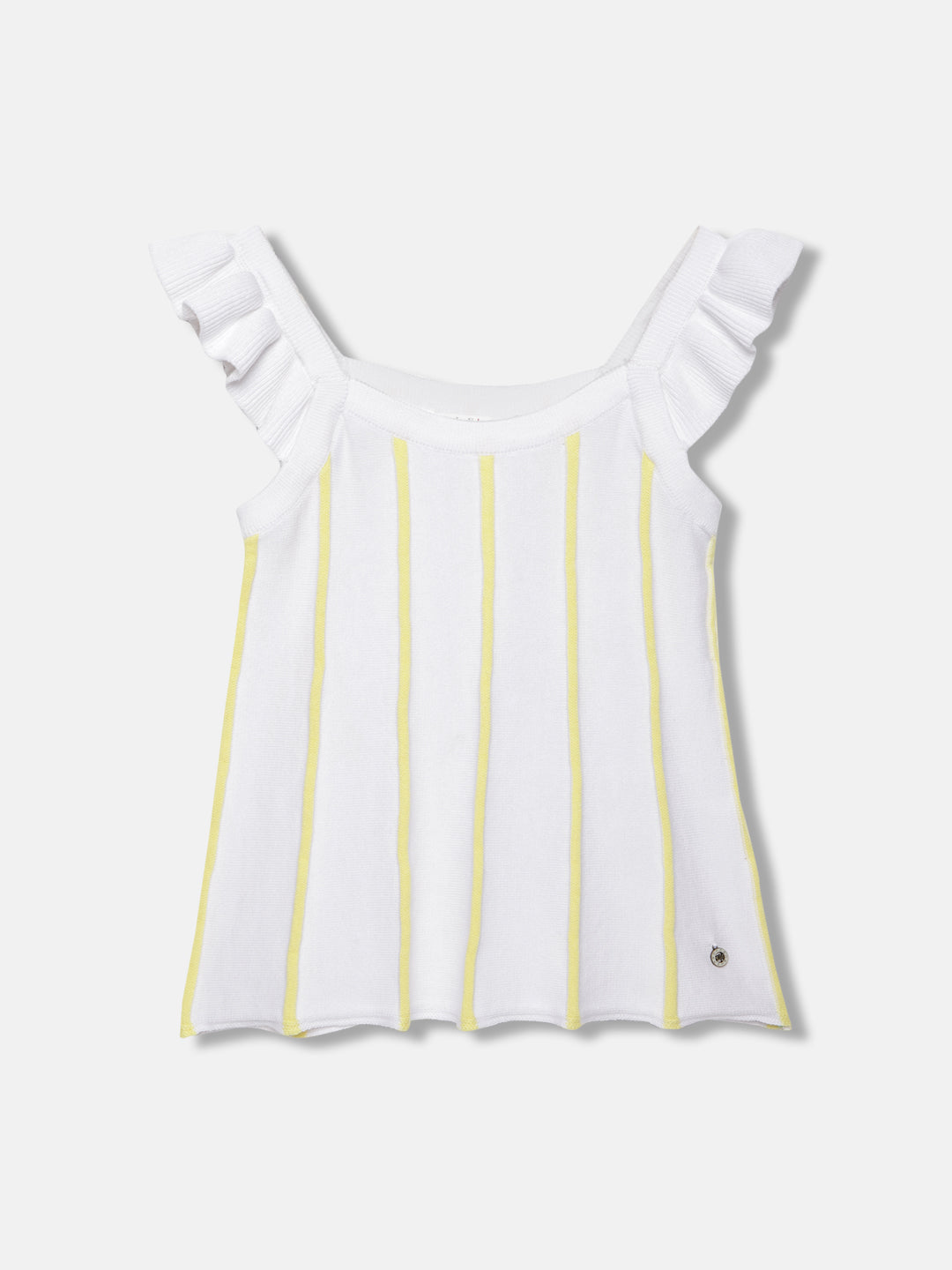 Elle Girls White Striped Scoop Neck Ruffled Sleeves T-shirt