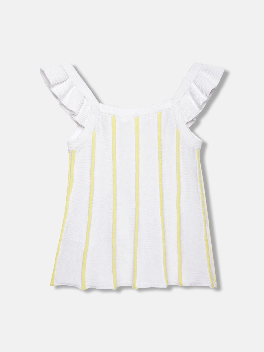 Elle Girls White Striped Scoop Neck Ruffled Sleeves T-shirt