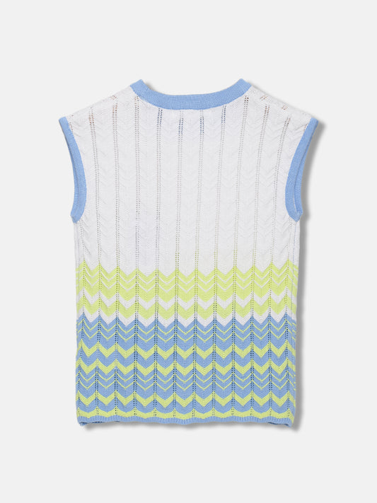 Elle Girls Blue Colour blocked Round Neck Sleeveless T-shirt