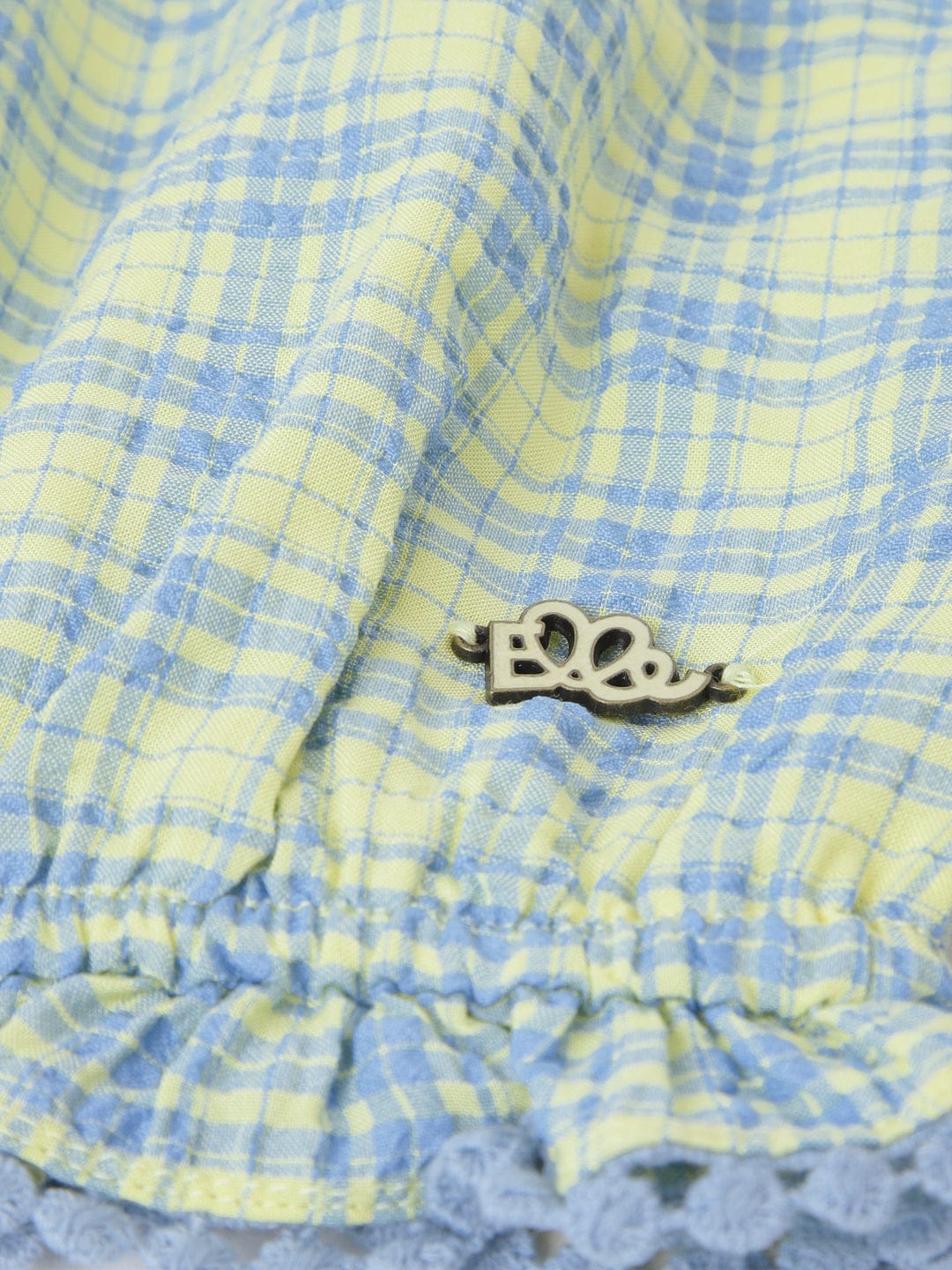 Elle Girls Yellow Checked Round Neck Short Sleeves Top
