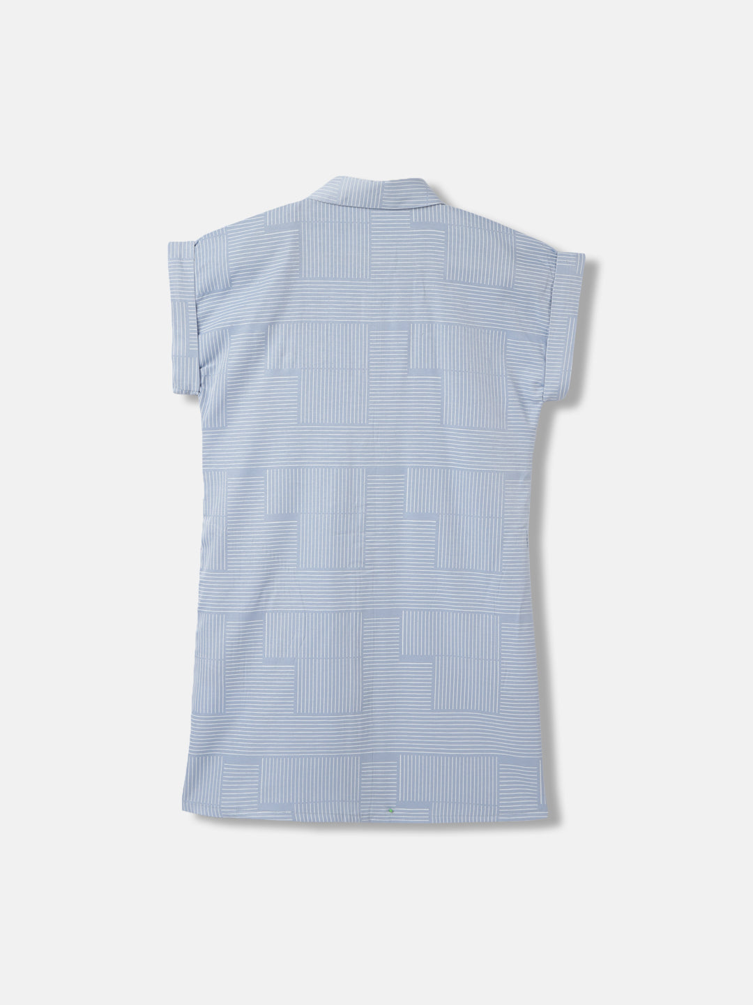 Elle Girls Blue Striped Shirt Collar Short Sleeves Dress