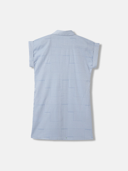 Elle Girls Blue Striped Shirt Collar Short Sleeves Dress