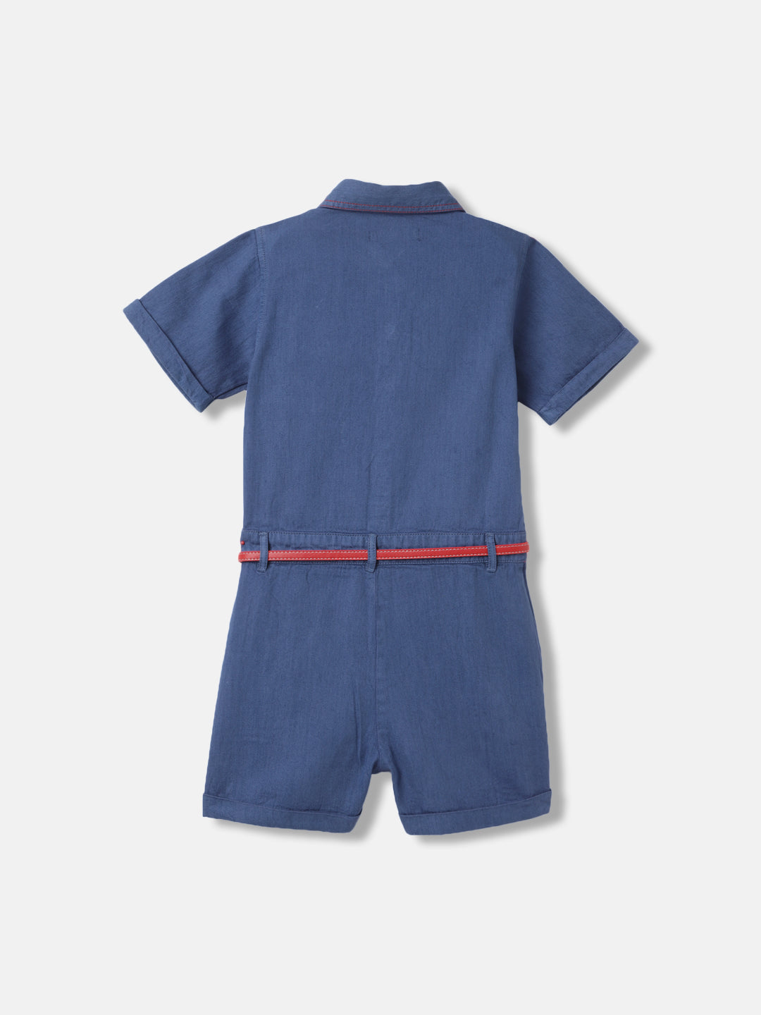 Elle Girls Blue Solid Shirt Collar Short Sleeves Playsuit
