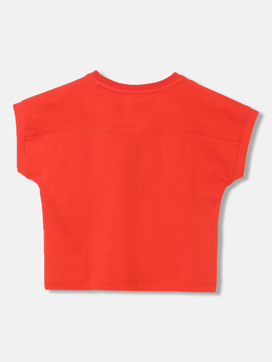 Elle Girls Red Solid Round Neck Short Sleeves T-Shirt