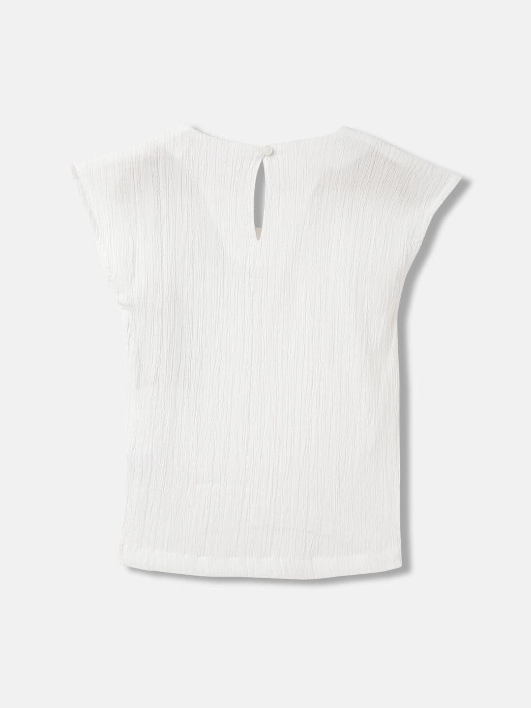 Elle Girls White Solid Round Neck Short Sleeves Top