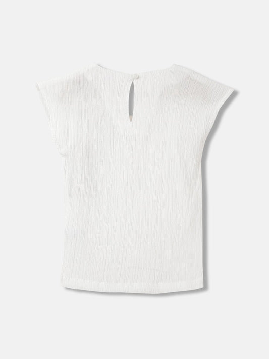 Elle Girls White Solid Round Neck Short Sleeves Top
