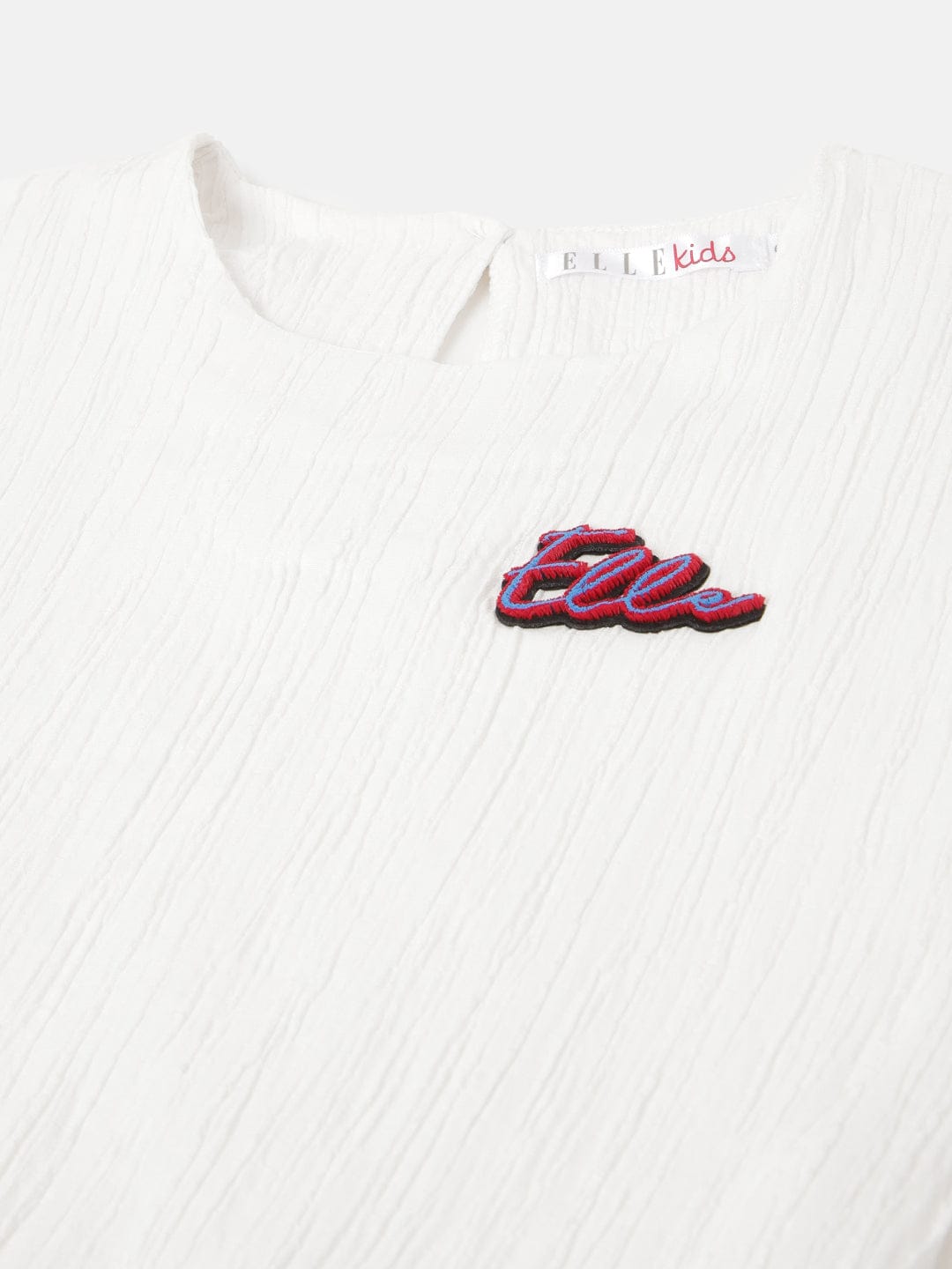 Elle Girls White Solid Round Neck Short Sleeves Top