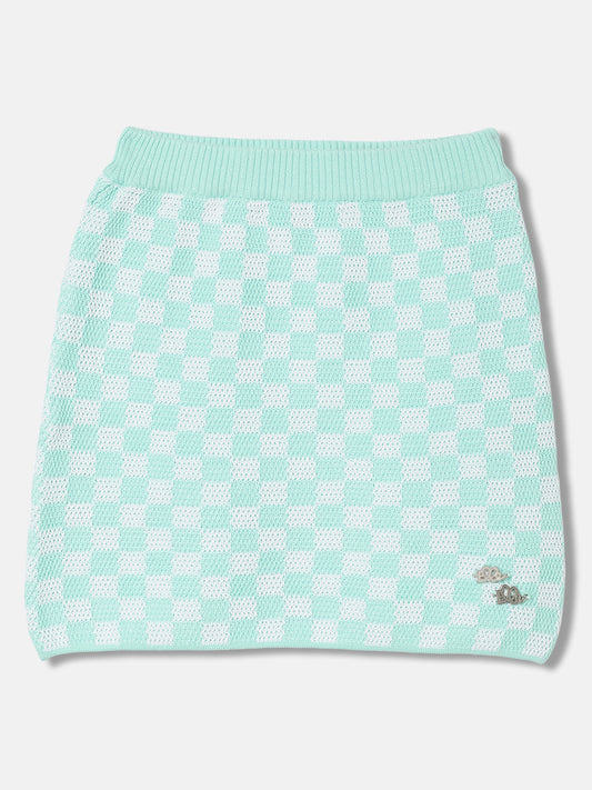Elle Girls Green Checked Regular Fit Skirt