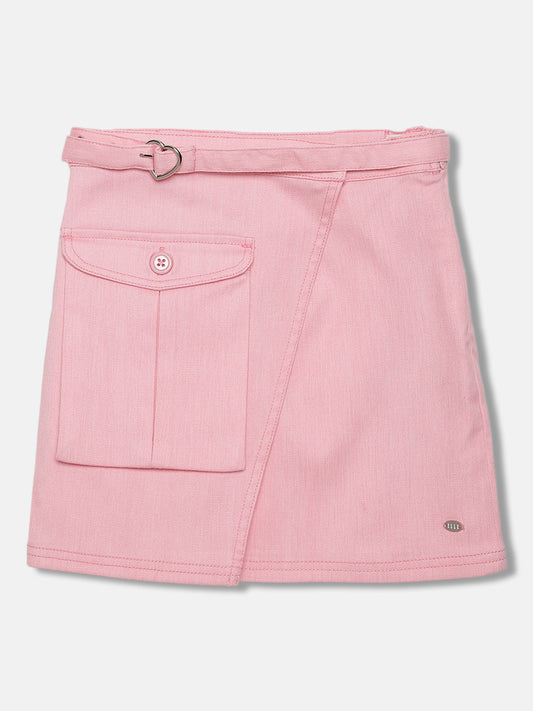 Elle Girls Pink Solid Regular Fit Skirt