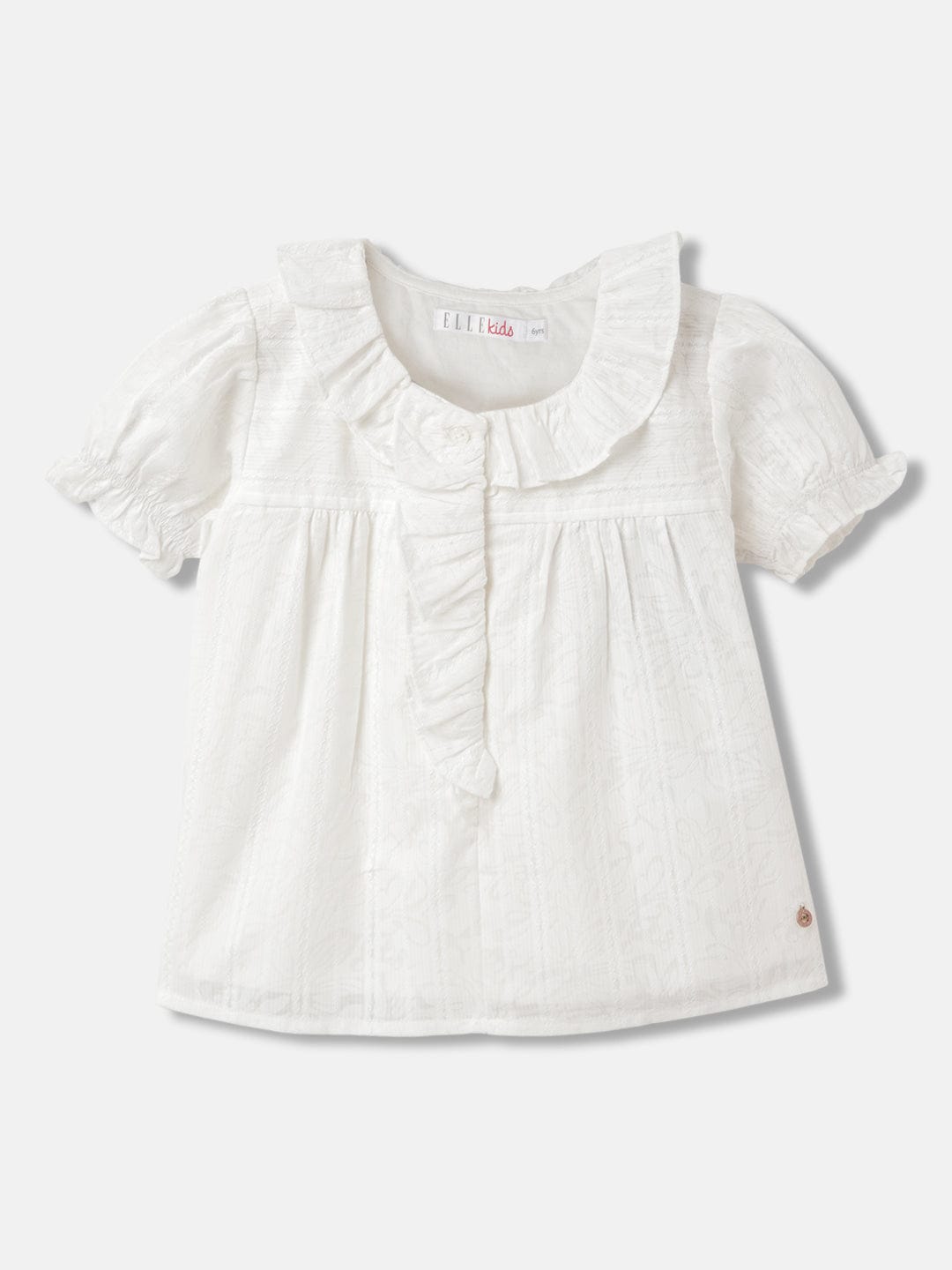 Elle Girls White Solid Round Neck Short Sleeves Top