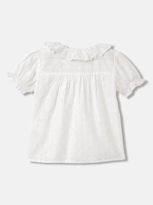 Elle Girls White Solid Round Neck Short Sleeves Top