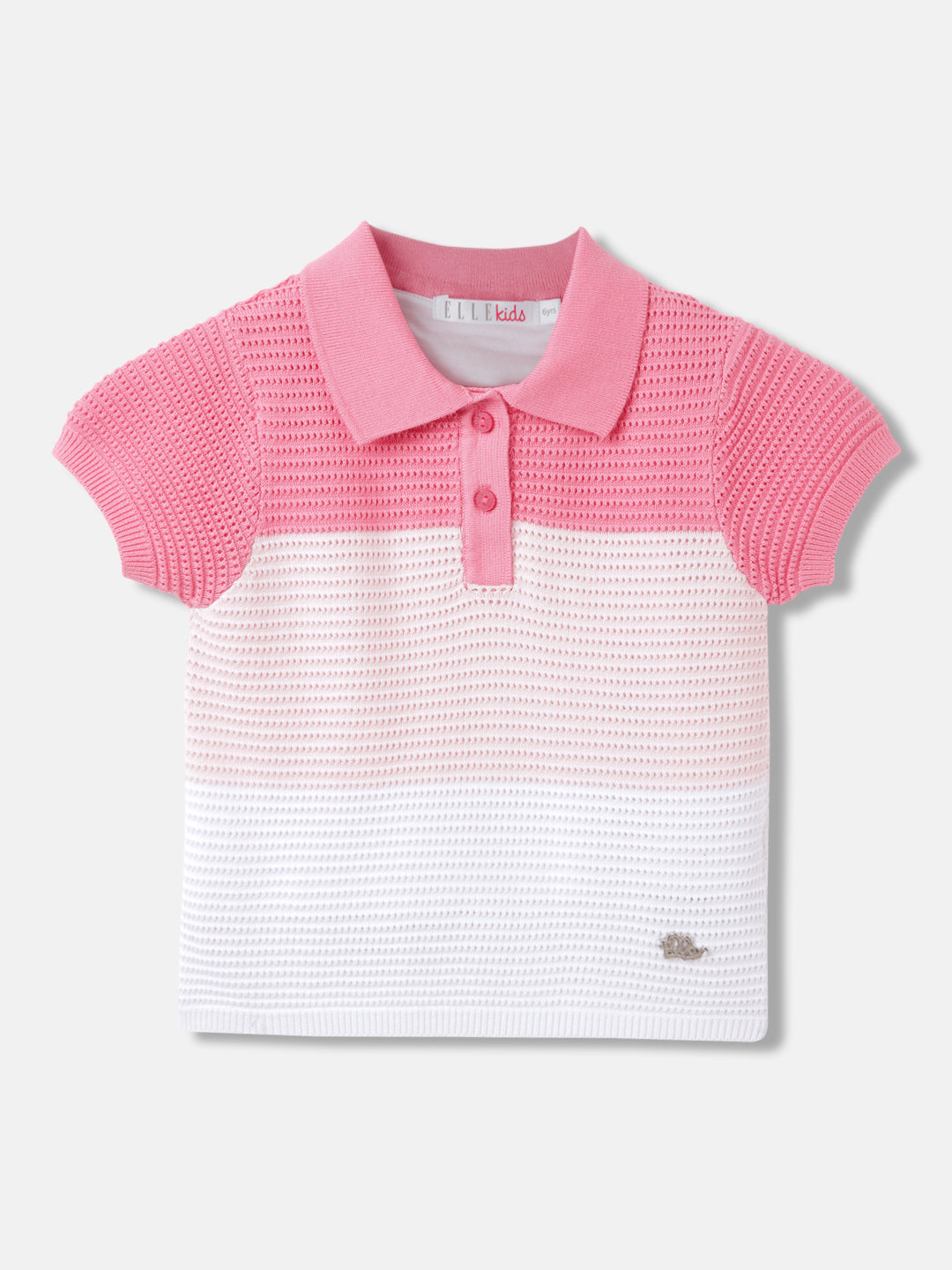Elle Girls Pink Colour Blocked Polo Collar Short Sleeves T-Shirt