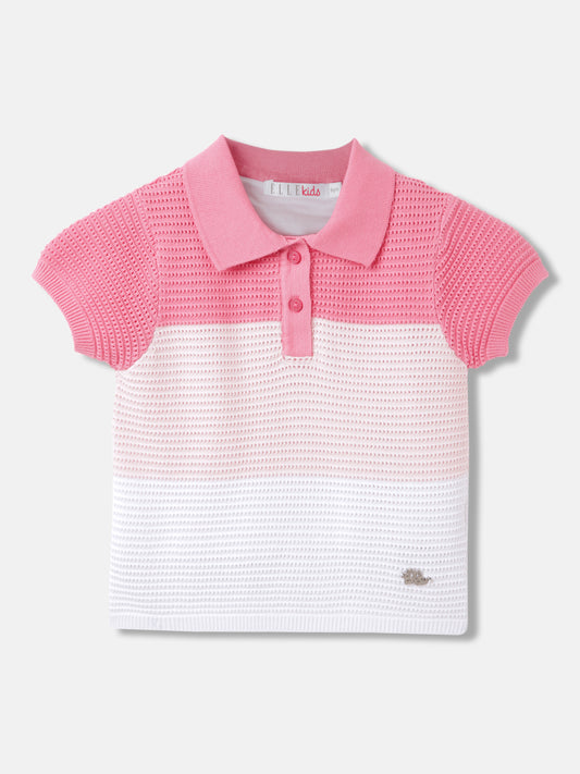 Elle Girls Pink Colour Blocked Polo Collar Short Sleeves T-Shirt