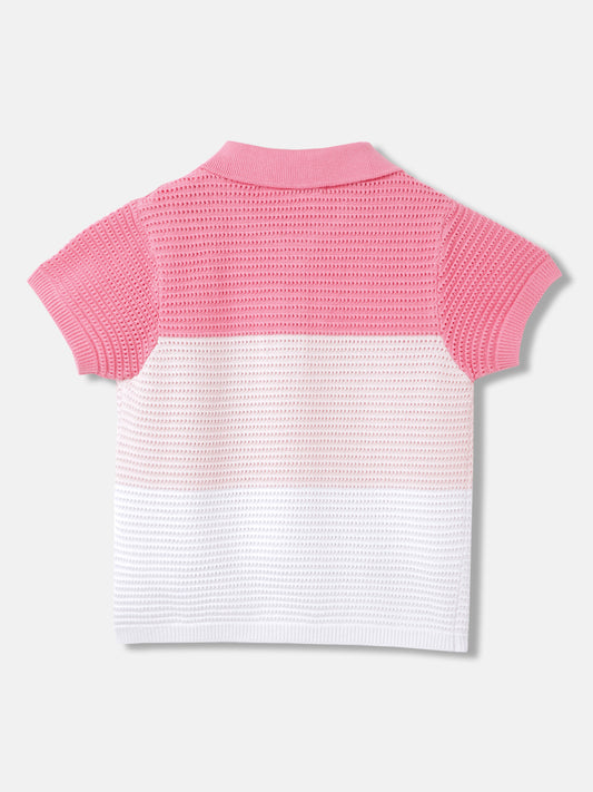 Elle Girls Pink Colour Blocked Polo Collar Short Sleeves T-Shirt